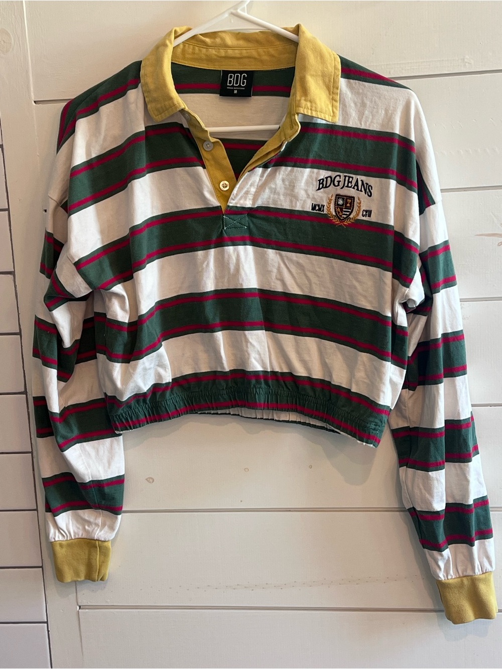 BDG Striped Rugby Crop Top in Green, White & Red
